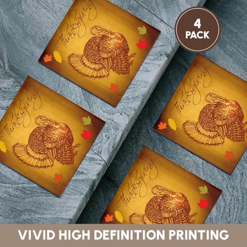 3dRose CST_200319_3 Thanksgiving Turkey and Fall Leaves Ceramic Tile Coasters (Set of 4) - Image 6