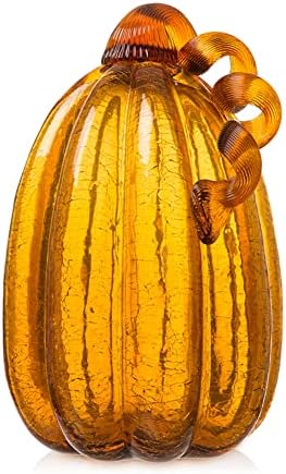 Glitzhome Glass Pumpkin Hand Blown Glass Pumpkin Table Top Home Decor for Fall Harvest & Thanksgiving Decorating, 9" H, Amber by Glitzhome