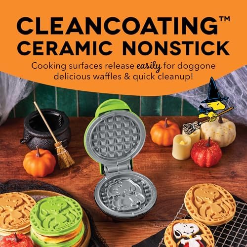 Peanuts x Dash Snoopy Vampire Mini Waffle Maker, Ceramic Nonstick, Green - Image 4