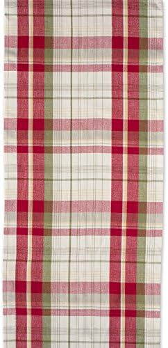 DII Orchard Plaid Collection Linen Tabletop Essentials, Table Runner, 14x72, Taupe/Red - Image 3