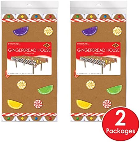 Beistle Gingerbread House Tablecovers, 54” x 108”, 2 Pieces – Plastic Table Cloth, Rectangular Tablecloth, Table Covers for Party, Gingerbread Party Supplies, Christmas Decorations - Image 6