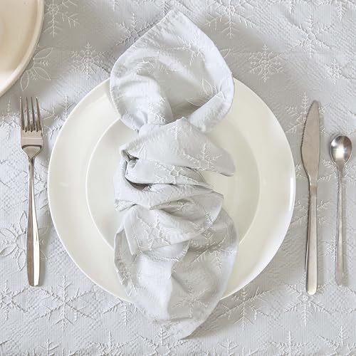 Laura Ashley Set of 6 Raised Embroidered Napkins, Snowflake Silver - Image 4
