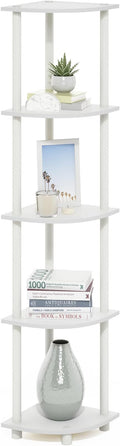 Furinno Turn-N-Tube Corner Shelf, 5-Tier Corner Bookshelf, Open Storage Shelves, for Organization and Storage, Living Room, Home Office, Garage, Bedroom, White