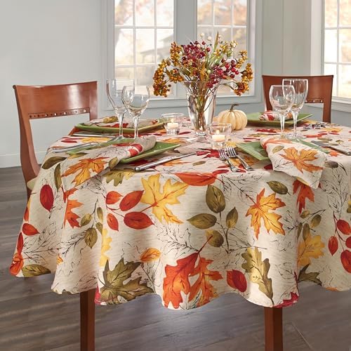 Threadmade Autumn Leaves Fall Printed Tablecloth, Multicolor - 70" W x 70" L Round - Image 2