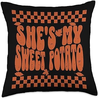 Funny Couple Thanksgiving Sweet Potato I Yam Gifts Couple Thanksgiving Matching She's My Sweet Potato I Yam Throw Pillow, 18x18, Multicolor by Unknown