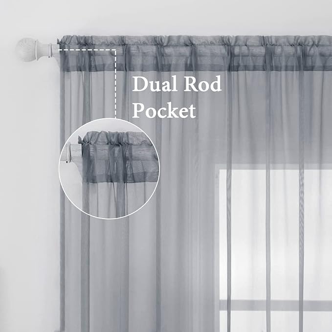 MIULEE 2 Panels Solid Color Sheer Window Curtains Elegant Window Voile Panels/Drapes/Treatment for Bedroom Living Room (54X72 Inches Dark Grey)