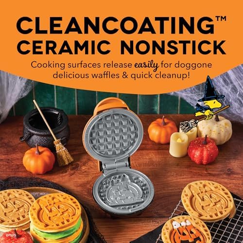 Peanuts x Dash Snoopy Jack-O-Lantern Mini Waffle Maker, Ceramic, Orange - Image 4