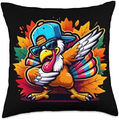 Dabbing Turkey Thanksgiving Day Pilgrim Boys Girls Funny Dab Throw Pillow by Unknown