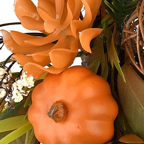 National Tree Company Artificial Autumn Wall Decoration, Decorated with Fern Fronds, Leaves, Pumpkins, Twig Cones, Autumn Collection, 26 Inches - Image 3
