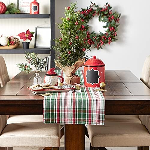 DII Yuletide Plaid Christmas Collection Holiday Dining Table Linen, Table Runner, 14x108, Forest Green & Maroon - Image 4