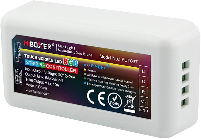 LGIDTECH FUT037 Miboxer RGB LED Strip Light 2.4GHz RF Wireless 4-Zone Controller Receiver Box,Used to 5050 2538 3528 LED Strips Light.Work with FUT096 B3 WL-Box1 Gateway,Compatible with Alexa via hub