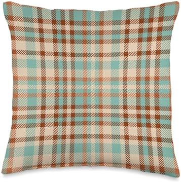 Orange green olive Halloween plaid harvest thankful season Throw Pillow by Unknown
