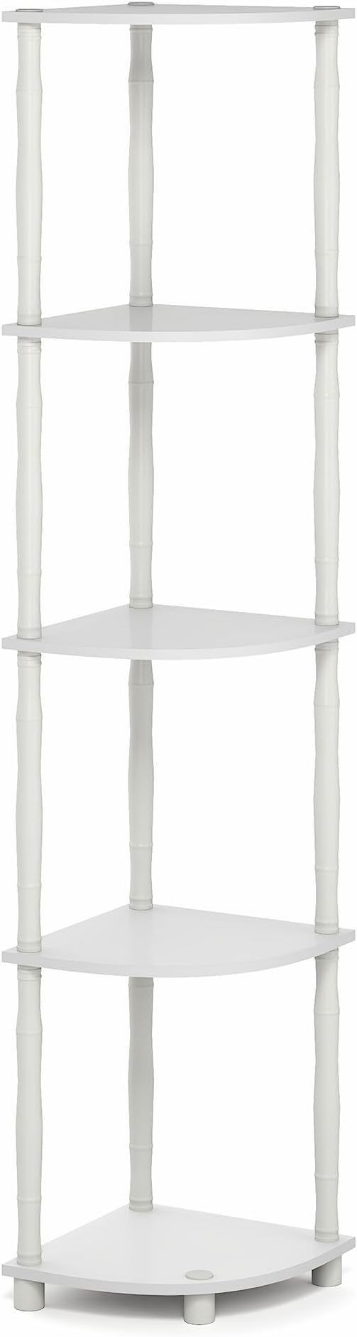 Furinno Turn-N-Tube Storage Shelves, 5-Tier Open Frame Book Shelf, Standing Corner Shelf, Toolless Open Shelves, Classic Tubes, for Organization and Storage, Living Room, Home Office, White