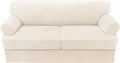 H.VERSAILTEX Sofa Cover 3 Piece T Cushion Loveseat Slipcovers Thick Velvet Couch Cover Stretch T Cushion Sofa Covers for 2 Cushion Couch with 2 Individual T Cushion Covers, Cream
