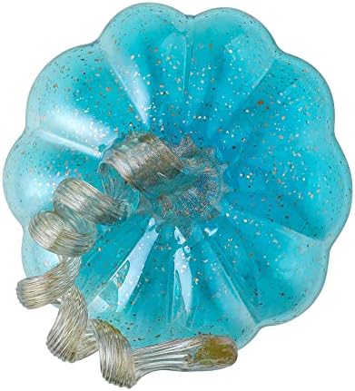 Glitzhome Hand Blown Glass Pumpkin Table Top Home Décor, 4.92", Blue (JK92049)
