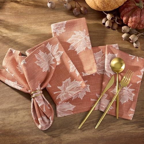 Falling Leaves Jacquard Napkins, Set of 8, Sienna - 17"W x 17"L - Image 2
