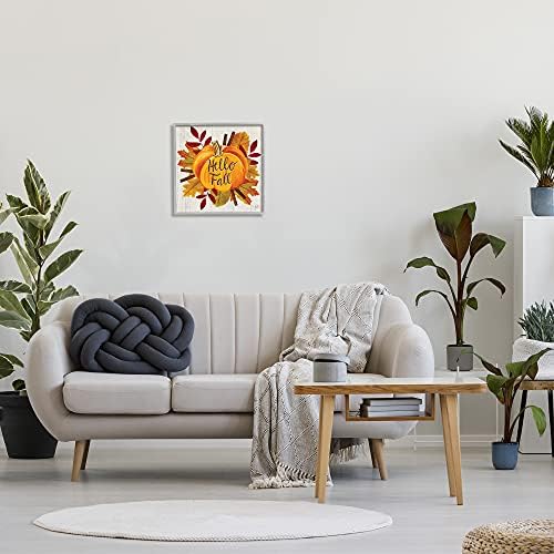 Hello Fall Pumpkin Autumn Tree Leaves, 17 x 17 Inch Framed Giclée Print - Image 2