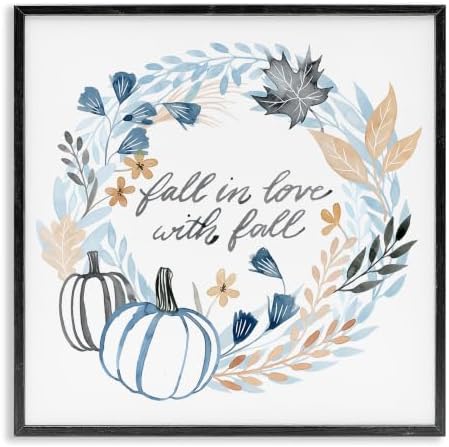 Blue Autumn Foliage Wreath, 12 x 12 Inch Framed Giclée Print by StupellIndustries