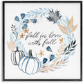 Blue Autumn Foliage Wreath, 24 x 24 Inch Framed Giclée Print by StupellIndustries