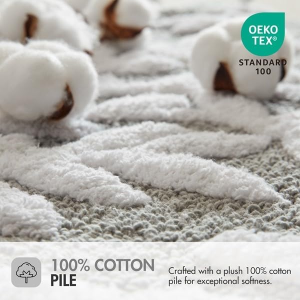 Madison Park Serene Tufted Bath Rug Cotton Absorbent, 21 x 34, Grey | Quick Dry, Soft Pile, Machine Washable, Floral Pattern, Plush, OEKO-TEX Certified