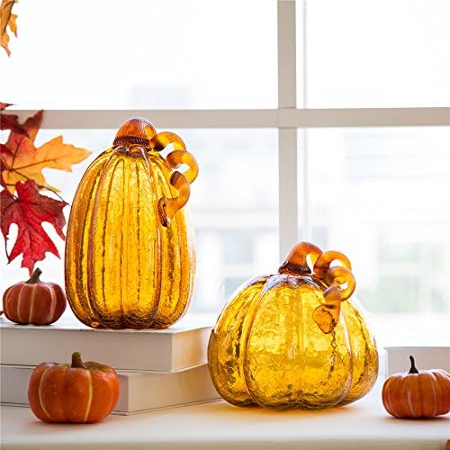 Glitzhome Hand Blown Amber Crackle Glass Pumpkin for Fall and Home Decor 6.69 inches - Image 7