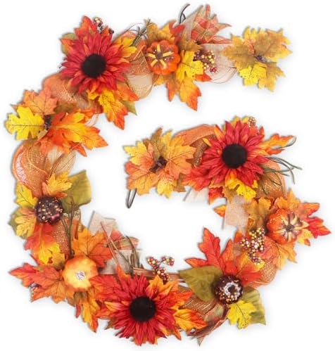 Fall Garland for Mantle,6FT Fall Leaves Pumpkin Garland with Berries/Ribbon for Christmas Autumn Decoration,Great Farmhouse Fall Decor for Home. by TISEMENT