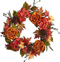 Nearly Natural 25 in Autumn Ranunculus, Hydrangea and Berries Fall Wreath by NearlyNatural