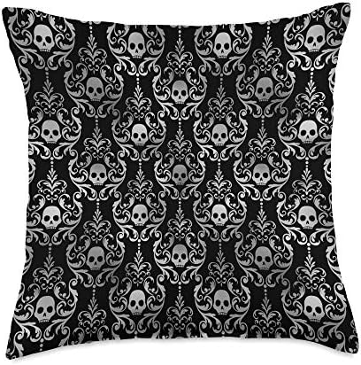 Black and Grey Skulls Elegant Glam Goth Halloween Throw Pillow