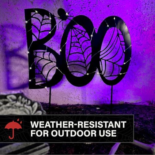 Haunted Hill Farm 2.3-Ft. White LED Boo Sign Halloween Sign