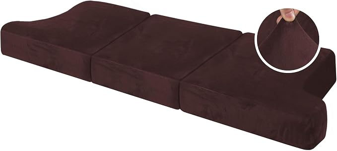 H.VERSAILTEX Stretch Velvet 3 Piece T Cushion Sofa Slipcovers - Individually Fitting Cushion Covers for 3 Cushion Couch - Stay in Place (Brown)