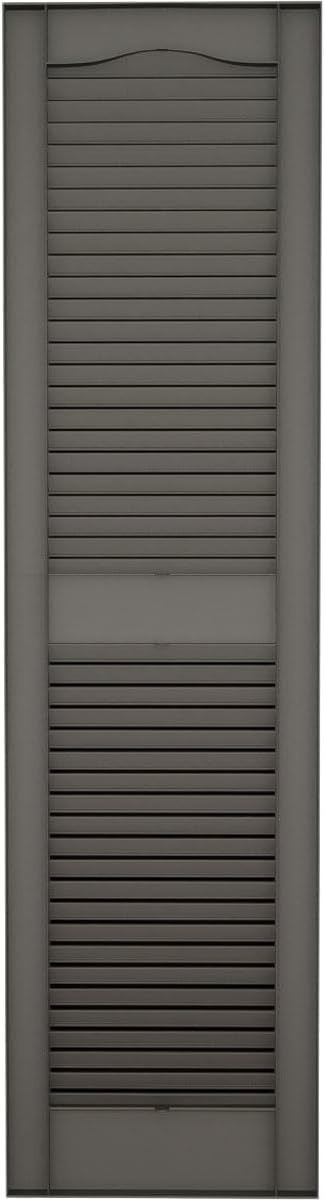 Ekena Millwork Lifetime Vinyl LL1S12X05500TG Standard Cathedral Top Center Mullion, Open Louver Vinyl Shutters, w/Installation Shutter-Lok's & Matching Screws (Per Pair), 12"W x 55"H, Tuxedo Grey