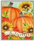 Pumpkins Sunflowers Red Leaves Harvest, 11 x 14 Inch Framed Giclée Print by StupellIndustries
