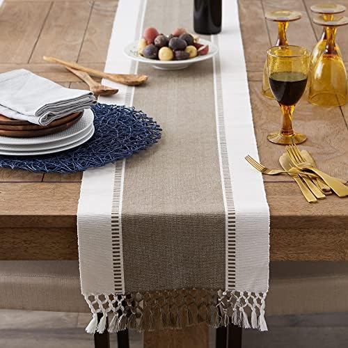 DII Dobby Stripe Table Runner, 13x72, Brown & Cream Background - Image 6