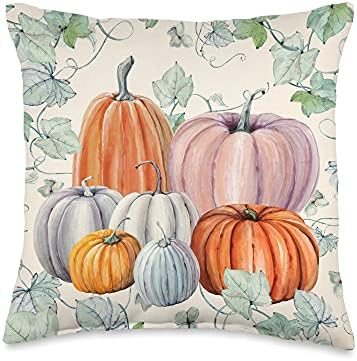 Pumpkins Fall Autumn Halloween Thanksgiving Pumpkin Cream Throw Pillow by NatureMagickFallCollection