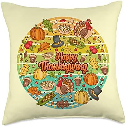 Thankful Pumpkin Pie Turkey Fall Autumn Happy Thanksgiving Throw Pillow by Unknown