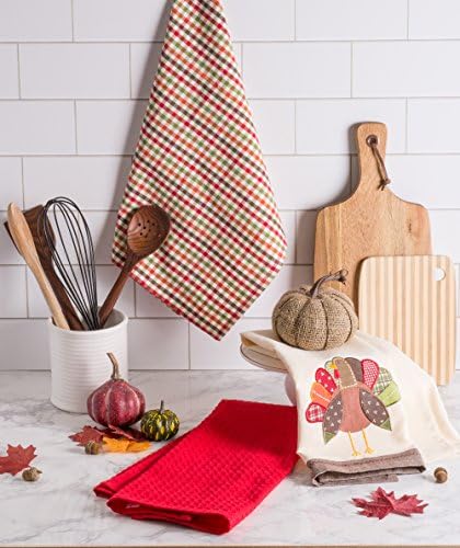 DII Thanksgiving Fall Kitchen Towels Collection Decorative Embellished Dish Towel Set, 18x28", Turkey, 3 Count - Image 3