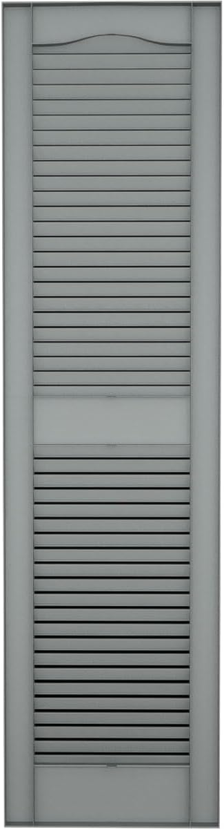 12"W x 75"H Lifetime Vinyl, Standard Cathedral Top Center Mullion, Open Louver Shutters, w/Installation Shutter-Lok's & Matching Screws (Per Pair), Platinum