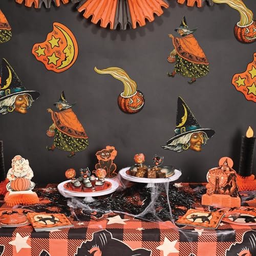 Beistle Vintage Halloween Cutouts, 12 Count, Retro-Inspired Witches and Moons, Classic Wall and Window Decorations for Haunted House and Party Displays, 6.5” - 10.5”