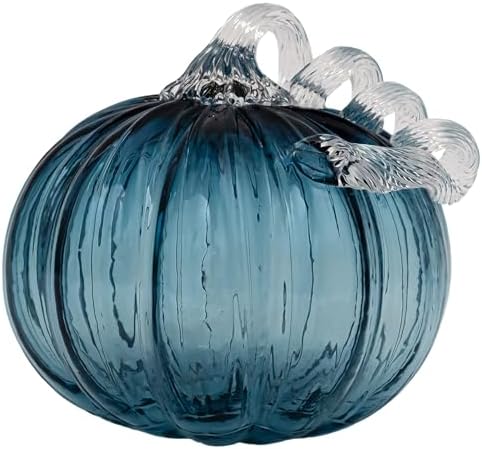 Boston International Handblown Art Glass Pumpkin Thanksgiving Halloween Decorations for Home, Large, Savory Blue by BostonInternational