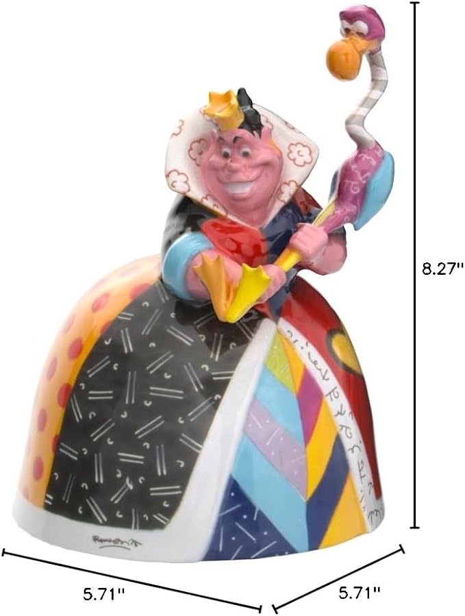 Enesco Disney by Romero Britto Alice in Wonderland Queen of Hearts Holding Flamingo Mallet Figurine, 8.27 Inch, Multicolor