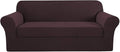 H.VERSAILTEX 2 Piece Couch Covers Stretch Sofa Cover/Slipcover Furniture Protector Couch Suit for T Cushion/Box Cushion Spandex Jacquard Fabric Small Checks(Sofa 72"-88", Brown)
