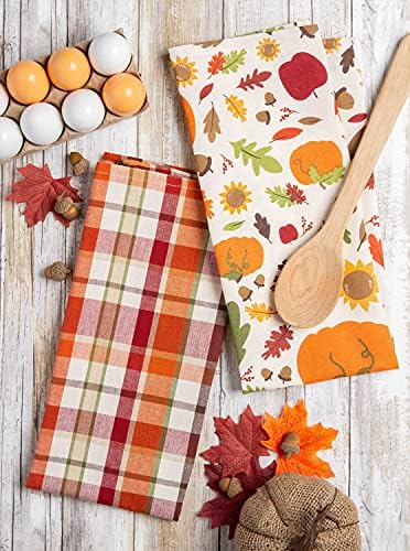 DII Fall Basics Kitchen Dishtowel Collection Printed & Plaid Fall Dish Towel Set, 18x28, Floral Plaid, 2 Count - Image 4