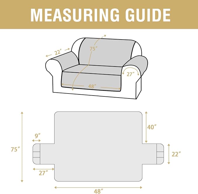 H.VERSAILTEX 100% Waterproof Loveseat Slipcovers Modern Couch Covers for 2 Cushion Couch Sofa Pet Friendly Thick Soft Couch Cover for Dogs with Elastic Straps (Loveseat, Taupe/Beige)