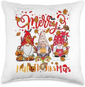 Merry Happy Hallothanksmas Gnomes Halloween Thanksgiving mas Throw Pillow by Unknown
