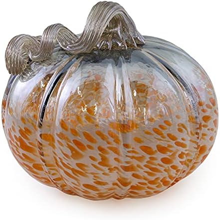 Boston International Decorative Tabletop Glass Pumpkin, Short, Grey & Orange by BostonInternational