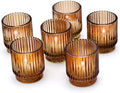 Kate Aspen Vintage Glass Tealight & Amber Votive Candle Holders (Set of 6) Rustic Fluted Candle Holder Set, Boho Home Decor, Wedding Table Centerpieces, Farmhouse Kitchen Table Decor by KateAspen