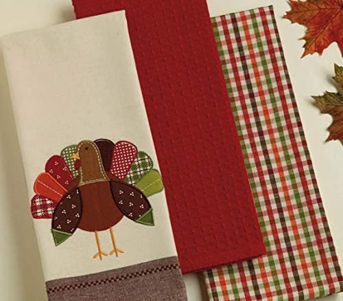 DII Thanksgiving Fall Kitchen Towels Collection Decorative Embellished Dish Towel Set, 18x28", Turkey, 3 Count - Image 2