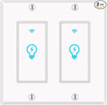 Smart Light Switch, Compatible with Alexa, Google Home IFTTT, App and Voice Control, Timing Function, No Hub Required, Suitable for 2/3/4 Box, Neutral Wire Needs MICMI, 2 Gang