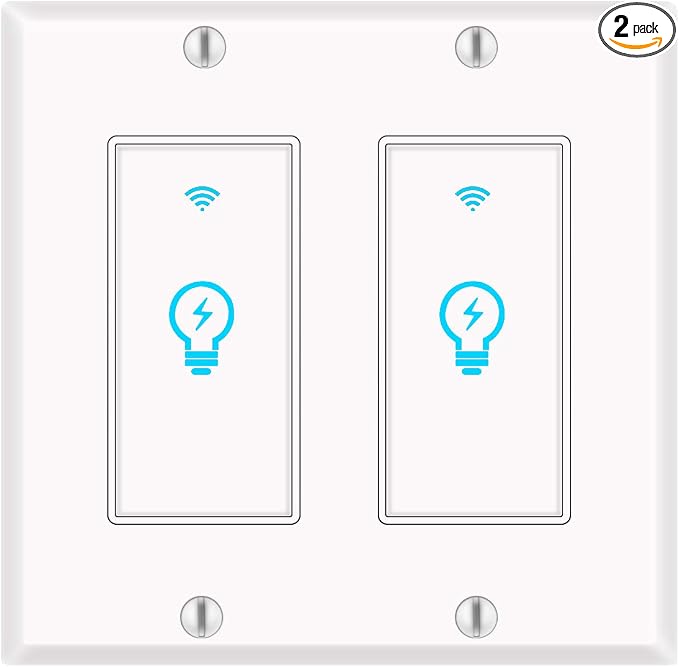 Smart Light Switch, Alexa Smart Double Switch, Smart Light Switch 2 Gang with Timing Schedule and Remote Control, Neutral Wire Needed, Compatible with Alexa and Google Home, Single Pole (2Pack)