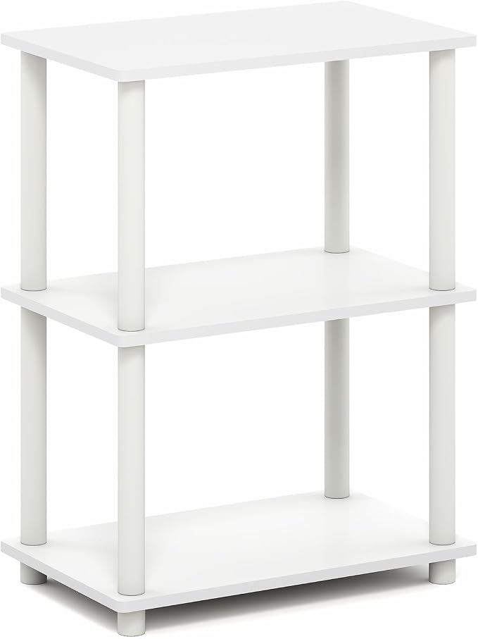 Furinno Turn-N-Tube Storage Shelves, 3-Tier Book Shelf, Corner Shelf, Toolless Open Shelves, for Organization and Storage, Living Room, Garage, Home Office, White